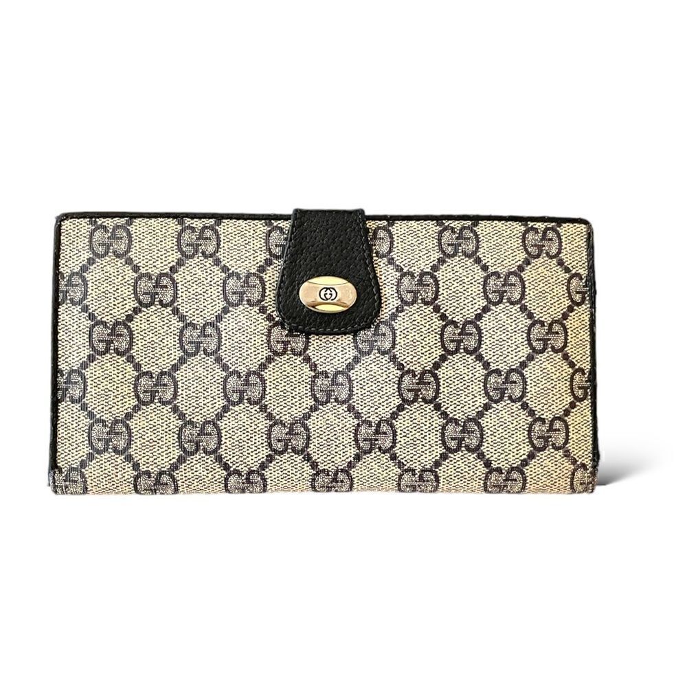 GUCCI Vintage Navy Blue Classic GG Motif Monogram Long Wallet - Picture 12 of 13